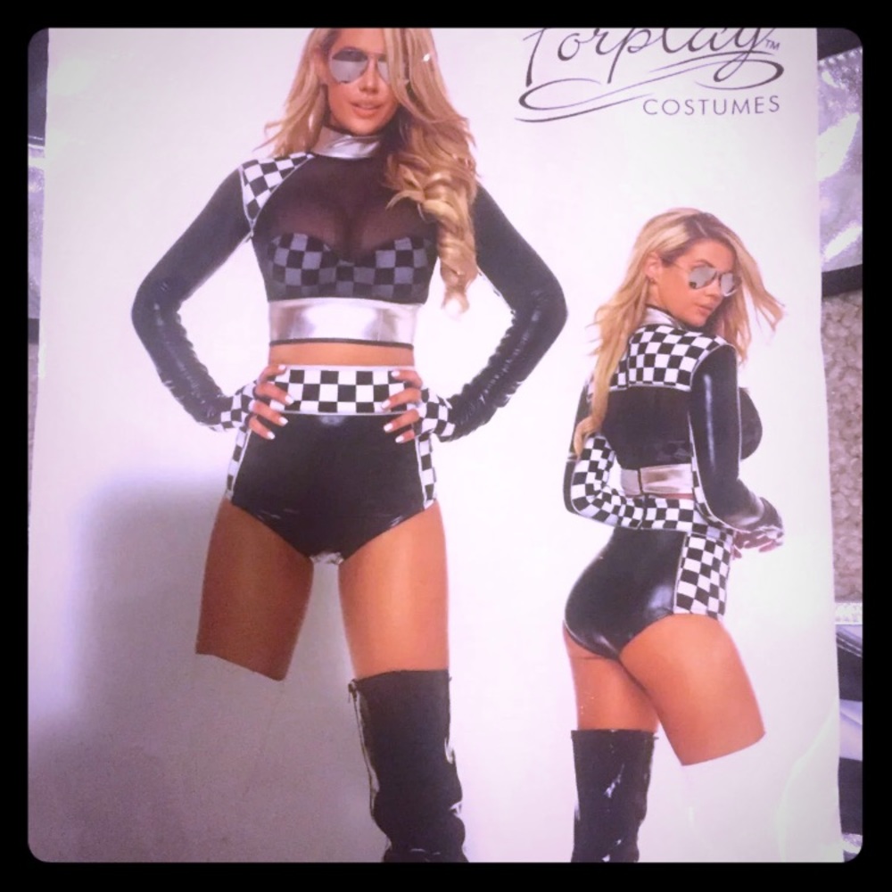 LIFE IN THE FAST LANE!!  Racing Flag girl costume!